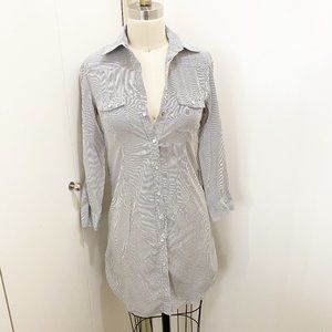 SALE 🔥2/$20🔥 Costa Blanca Long Cotton Stripe Button Shirt Dress S White Grey